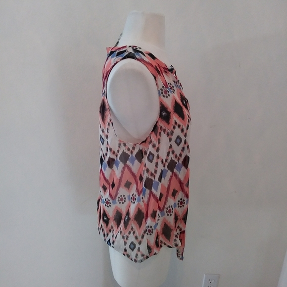 Lucky Brand Tie Front Sheer Blouse, Southwestern pattern/colors, Size Medium - Picture 2 of 5